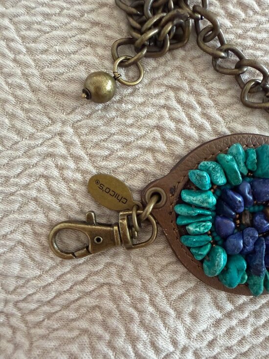 Chicos Womens Beaded Stone Medallion Chain Belt One Size Blue Southwestern